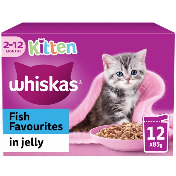 WHISKAS 2-12mths Cat Pouches Fish Favourites in Jelly 12x85g
