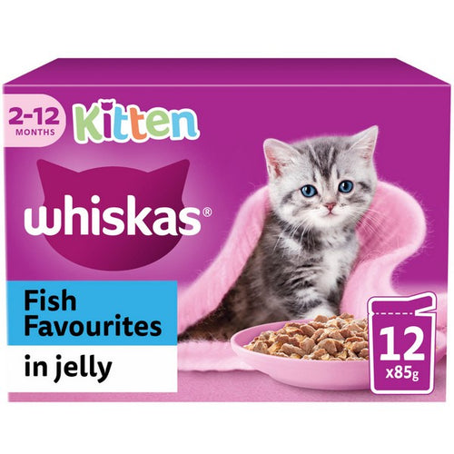 WHISKAS 2-12mths Cat Pouches Fish Favourites in Jelly 12x85g