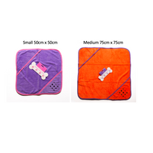 Load image into Gallery viewer, Dot Dot Pet Bamboo Dog Towel Small Purple 50cm x 50cm – Quick-Drying Towel with Hood &amp; Drying Pockets for Small Breeds
