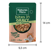 Load image into Gallery viewer, Natures Menu Salmon Bites in Gravy Pouch 85g x 22
