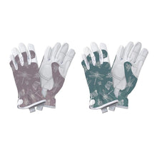 Load image into Gallery viewer, Kent &amp; Stowe Leather Gloves Flutter Bugs Teal/Purple Small/Medium

