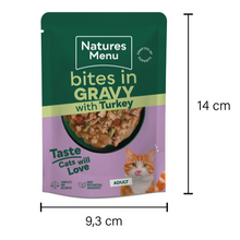 Load image into Gallery viewer, Natures Menu Turkey Bites in Gravy Pouch 85g x 22
