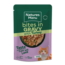 Load image into Gallery viewer, Natures Menu Turkey Bites in Gravy Pouch 85g x 22
