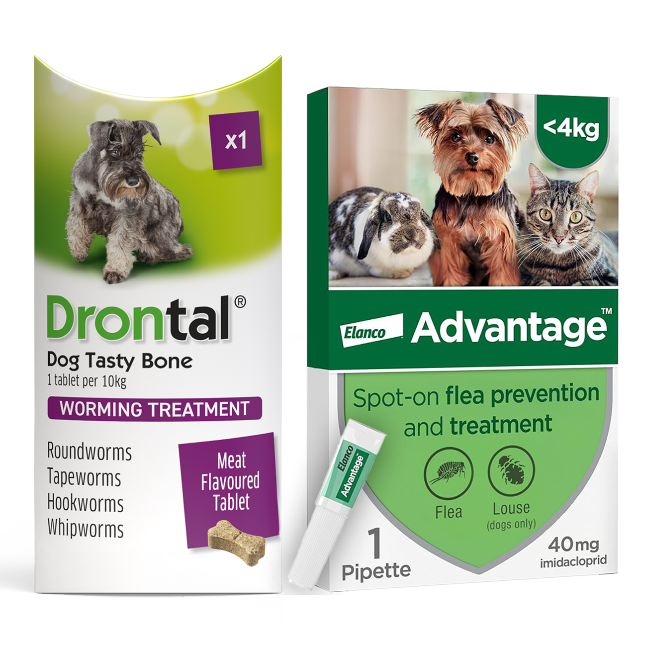 Drontal Worming Tablet & Advantage Spot-On Flea & Treatment for Small Dogs