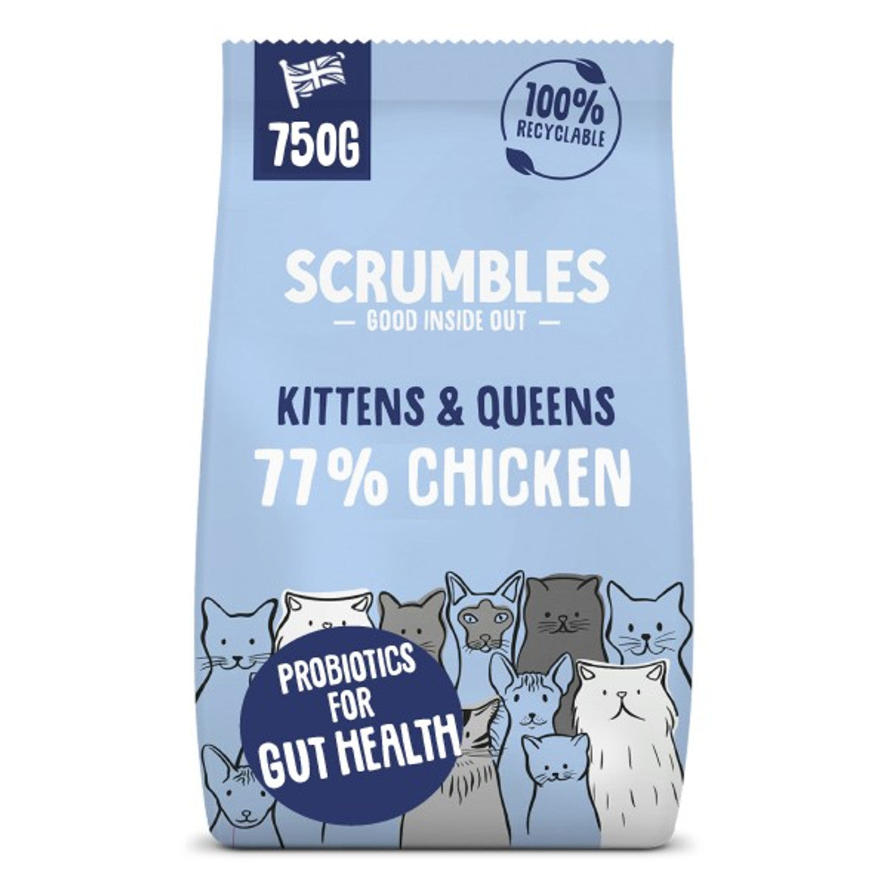 Scrumbles Dry Cat Food Kitten/Cat All Life Stages Chicken Flavour 750g/2.5kg