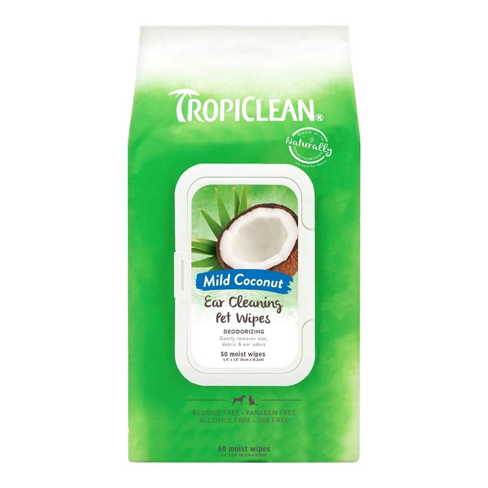 TropiClean Residue Free Mild Coconut Ear Cleaning Wipes For Pets 50s