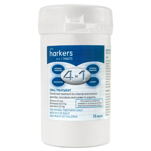 Harkers 4 in 1 Tablets Oral Treatment For Parasites, Coccidiosis And Canker In Pigeons
