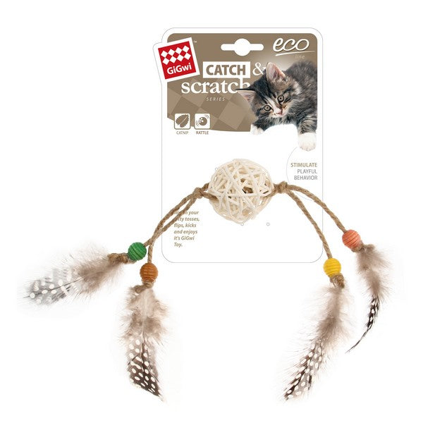 GiGwi Eco Catch and Scratch Cat Toy With Rattle Natural