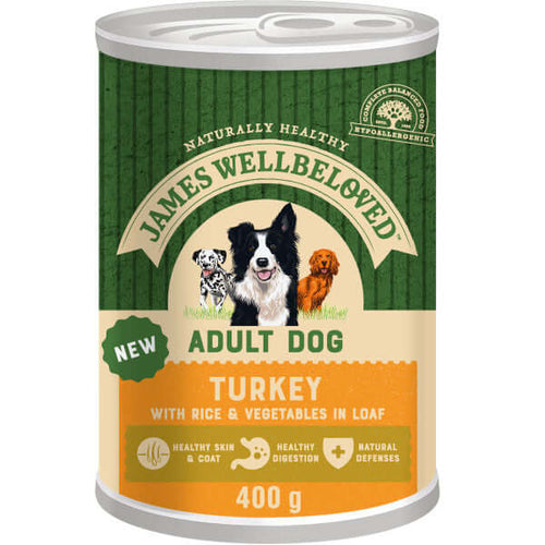 James Wellbeloved Turkey & Rice Adult Wet Dog Food 400g x 12
