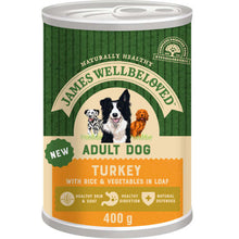 Load image into Gallery viewer, James Wellbeloved Turkey &amp; Rice Adult Wet Dog Food 400g x 12
