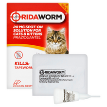Load image into Gallery viewer, Ridaworm Cat &amp; Kittens Spot On Tapeworm Killer 20mg 2 Pipettes
