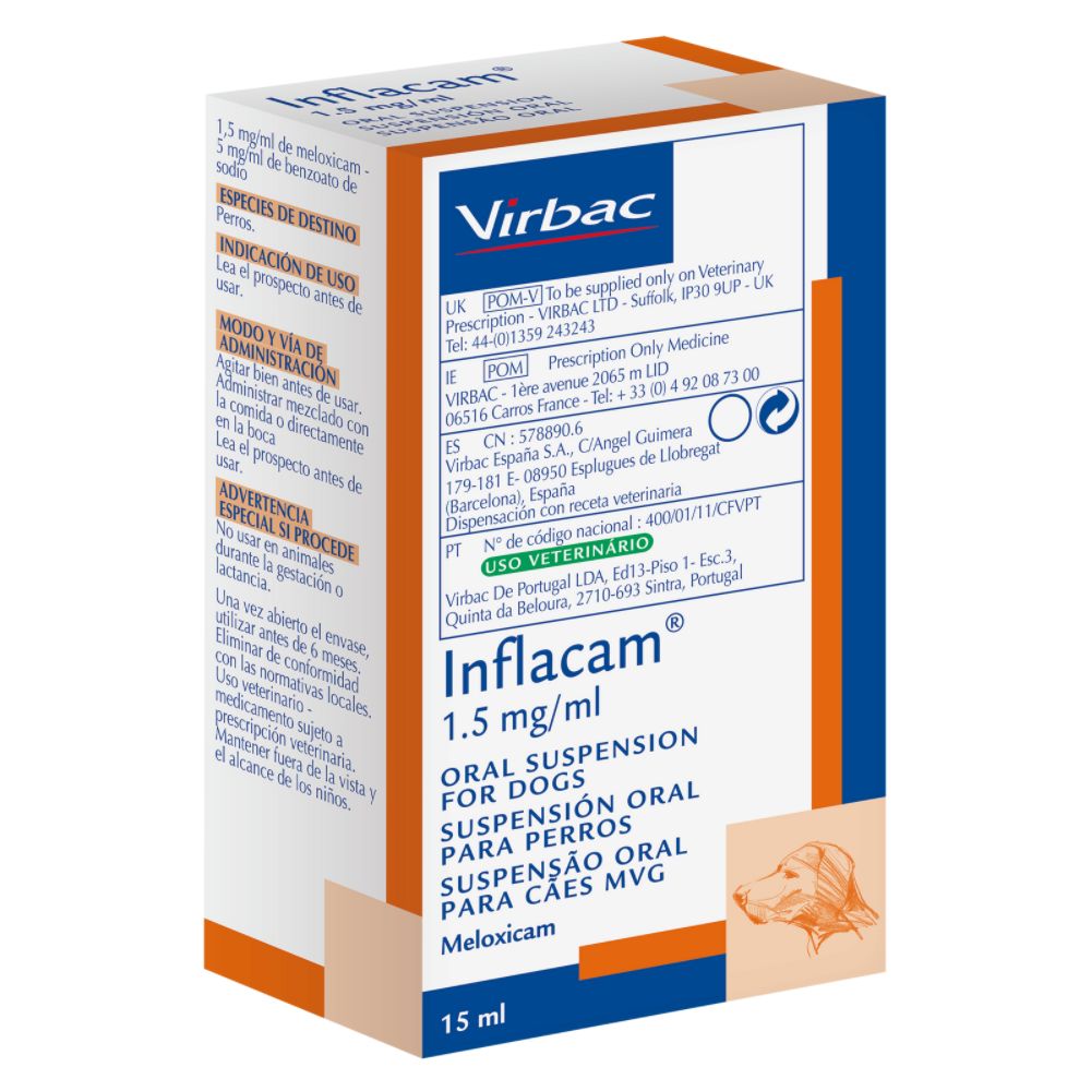 Inflacam 1.5mg/ml Oral Suspension Inflammation and Pain Relief for Dogs