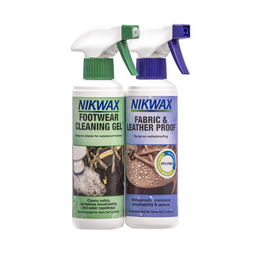 Nikwax Footwear Cleaning Gel/Fabric And Leather Proof Spray 300ml x Twin Pack 