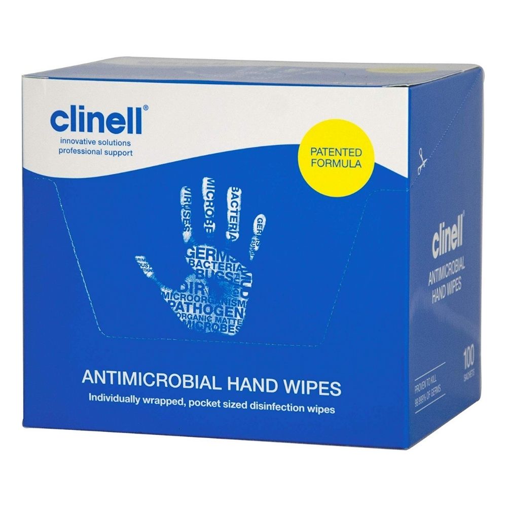 Clinell Antimicrobial Disinfectant Hand Wipes Anti-Bacterial x 100 Sachets
