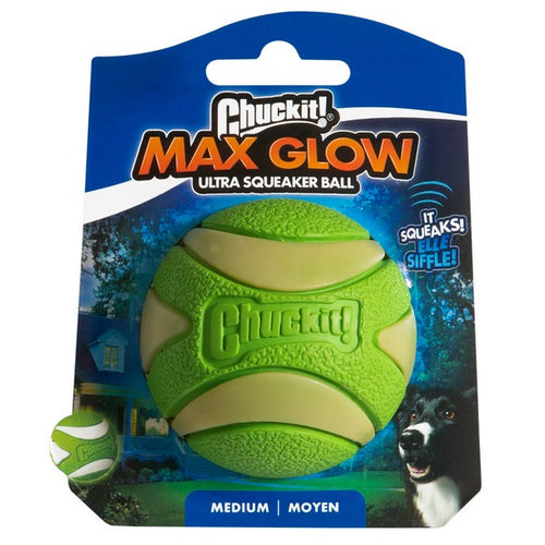 Chuckit! Max Glow Ultra Squeaker Ball 1 Pack Medium 6.3cm