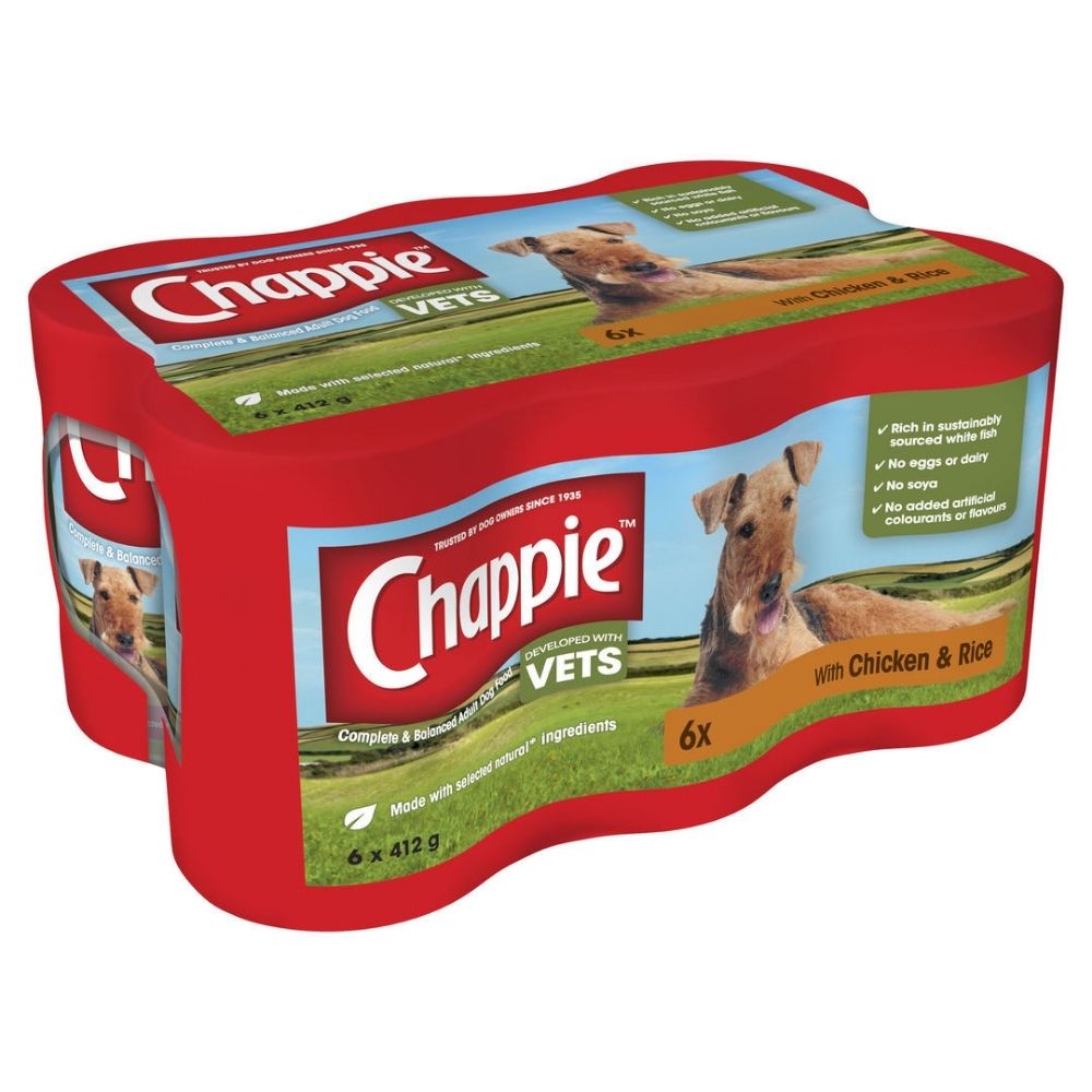 CHAPPIE Wet Dog Food Pet Food Supplies Tinned Cans Chicken & Rice 6 x 412g