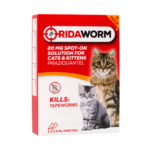 Ridaworm Cat & Kittens Spot On Tapeworm Killer 20mg 2 Pipettes