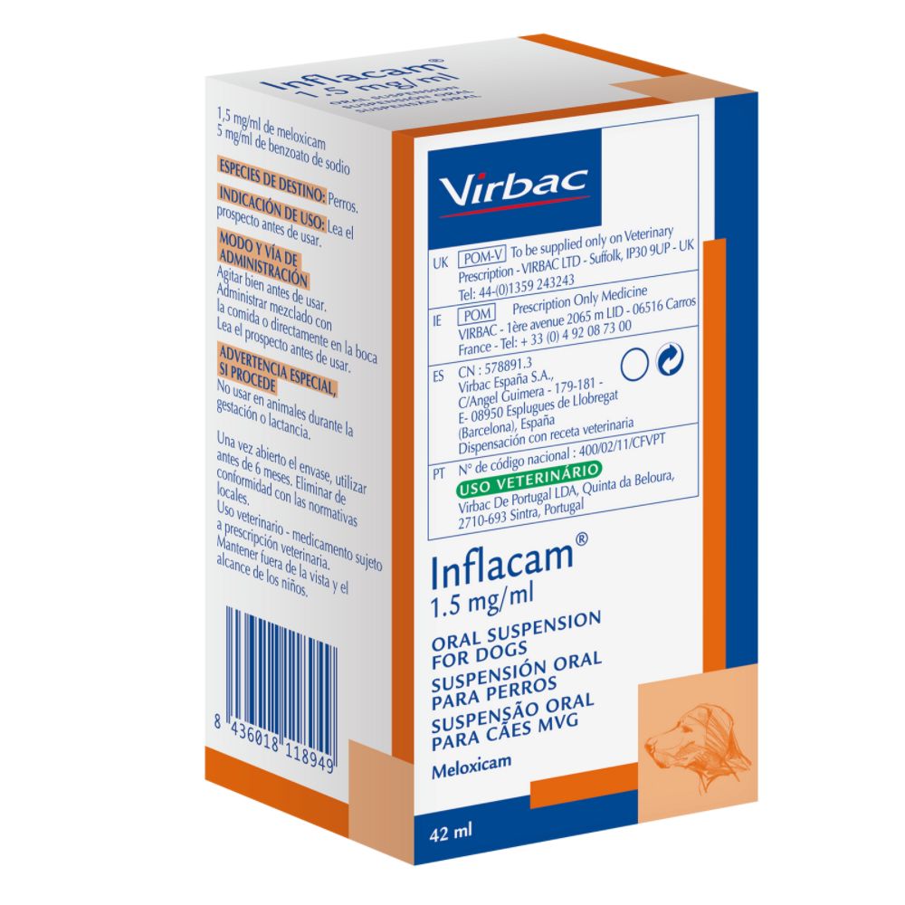 Inflacam 1.5mg/ml Oral Suspension Inflammation and Pain Relief for Dogs