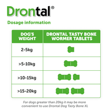Load image into Gallery viewer, Drontal Tasty Bone Wormer Tablets for Small &amp; Medium Dogs - 2 to 20kg All Pack Sizes
