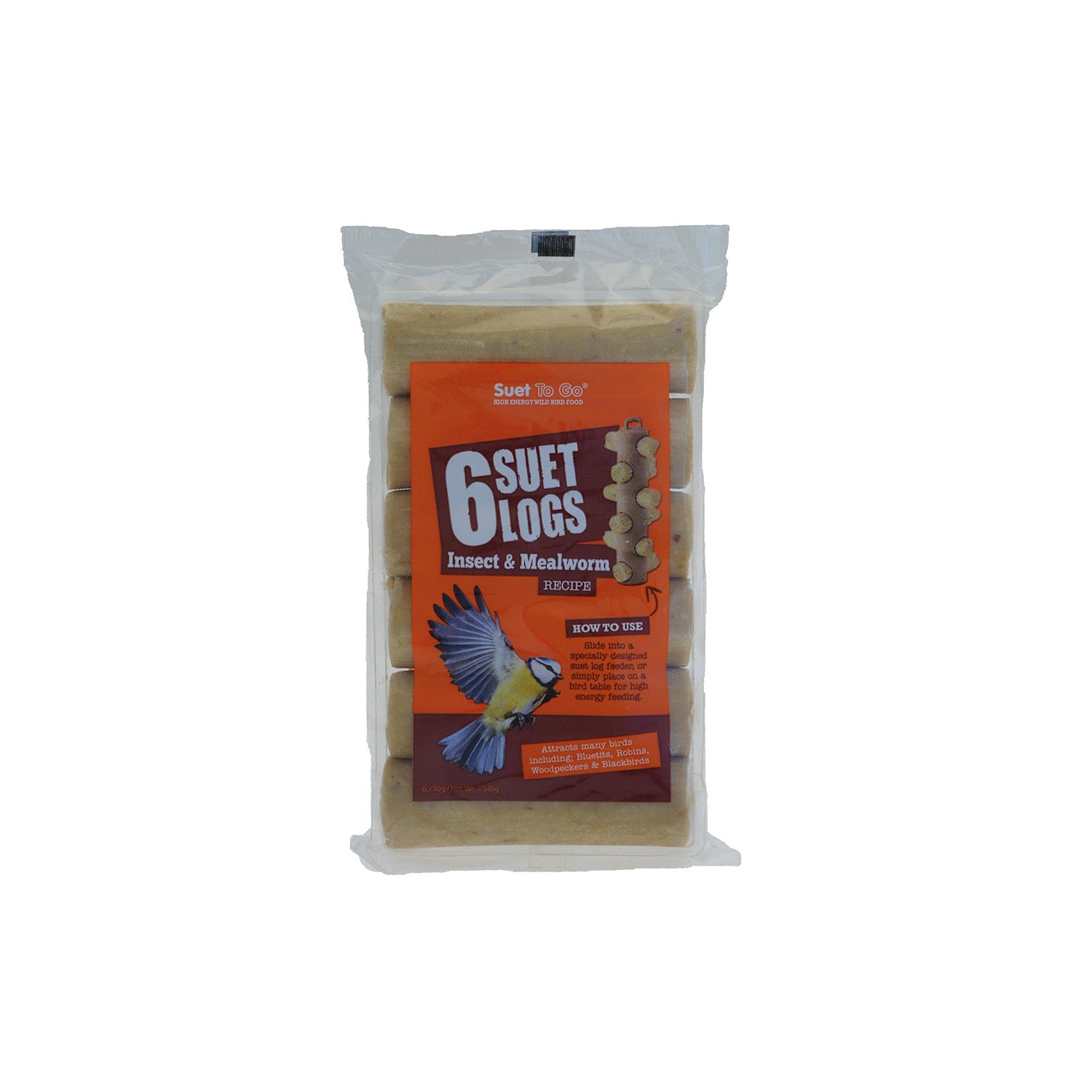 Suet To Go Logs With Insects & Mealworms 90g x 6 Pack