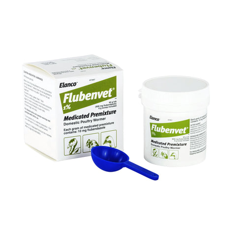 Elanco Flubenvet 1% In Feed Wormer Pre Mixture For Chickens Poultry 60g