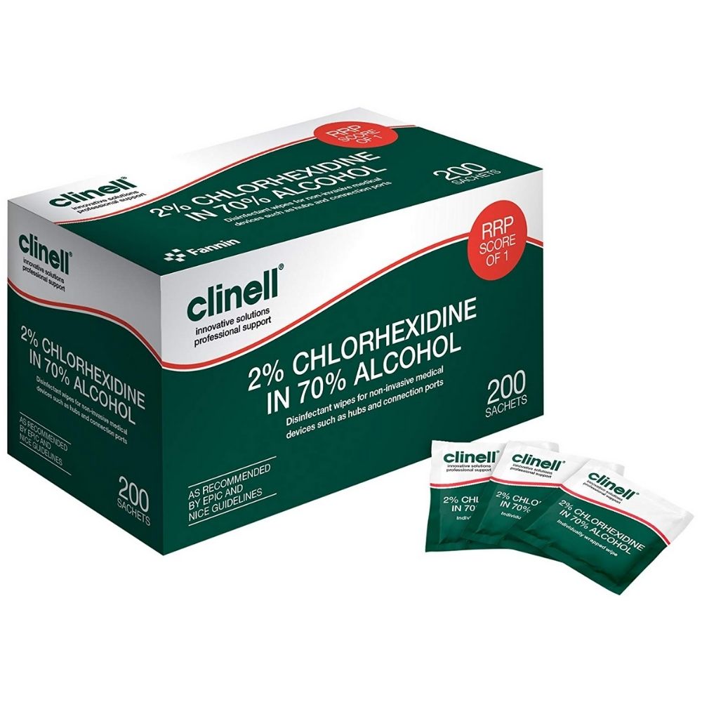 Clinell 240 Sachets 70% Alcoholic - 2% Chlorhexidine Disinfectant Wipes