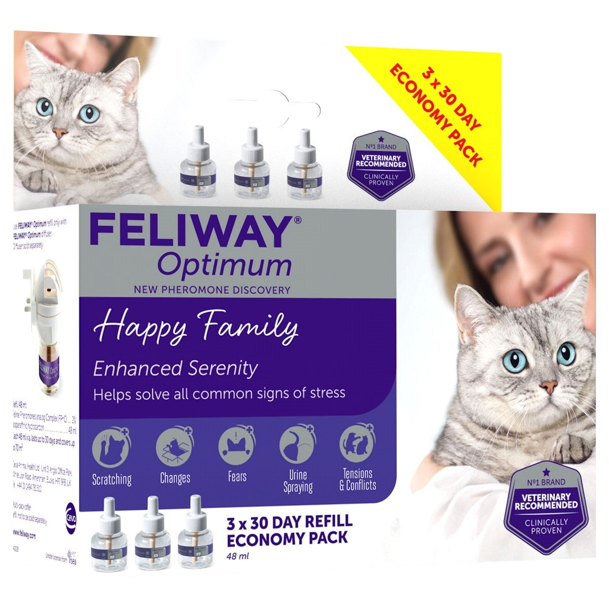 Feliway Optimum Diffuser & Refill Packs For Cats 48ml