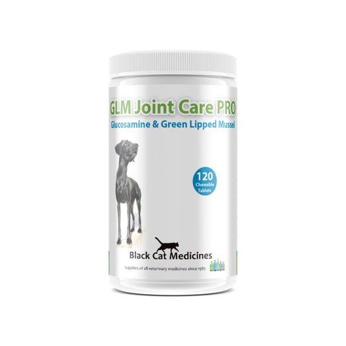 Black Cat Medcines GLM Joint Care PRO Dogs 120 Chewable Tablets Glucosamine & Green Lipped Mussel