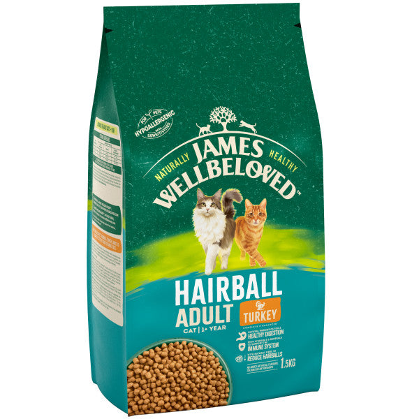 James Wellbeloved Turkey & Rice Cat Hairball Control Food 1.5kg