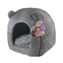 Load image into Gallery viewer, Rosewood Grey Teddy Bear Hooded Cat Bed 38cm
