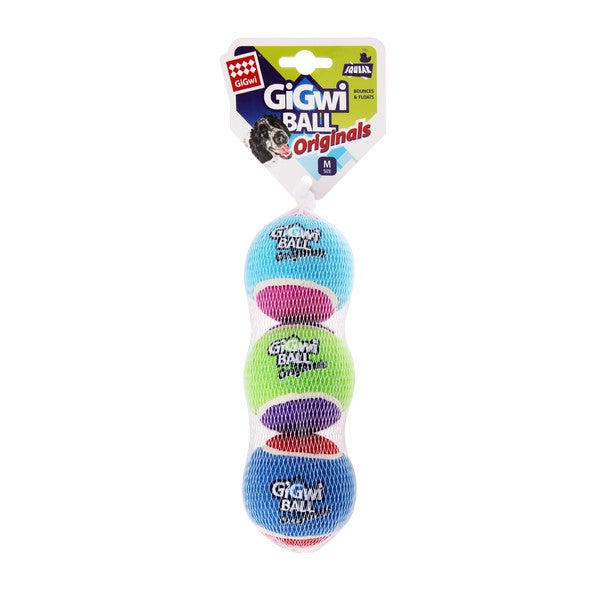 GiGwi Mixed Durable Squeaker Tennis Balls Medium 3 Per Pack