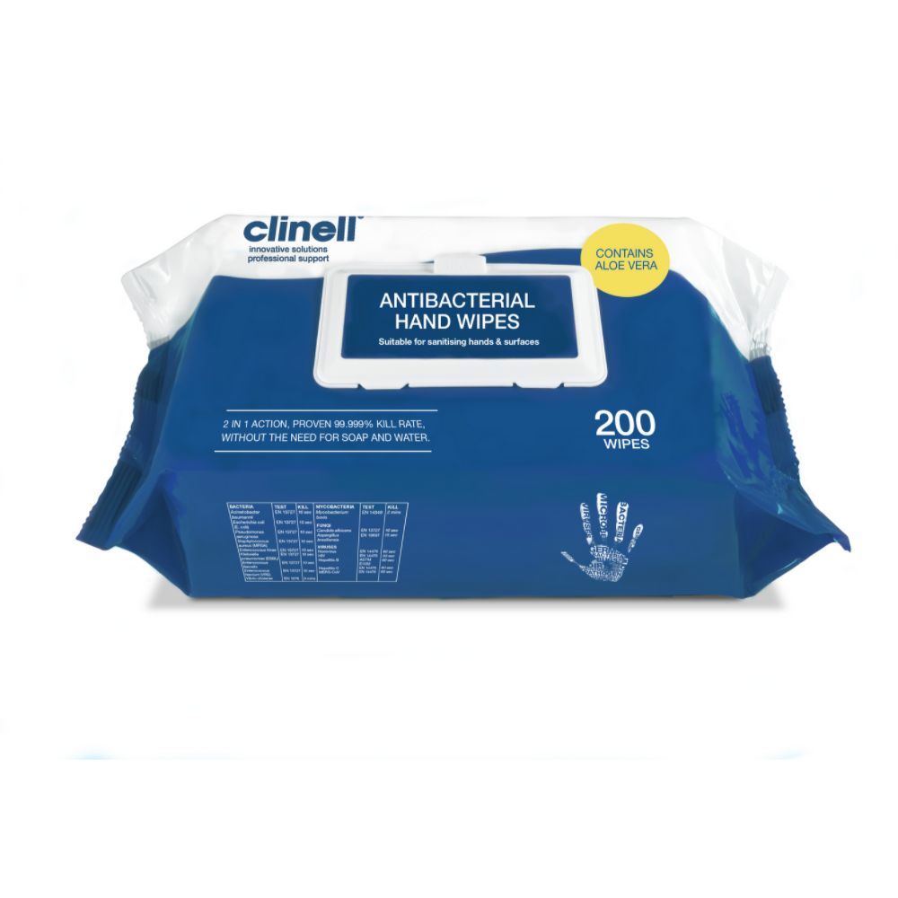 Clinell CAHW200 Antibacterial Hand Cleaning Wipes Pack Of 200