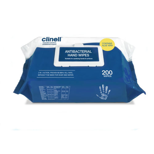 Clinell CAHW200 Antibacterial Hand Cleaning Wipes Pack Of 200
